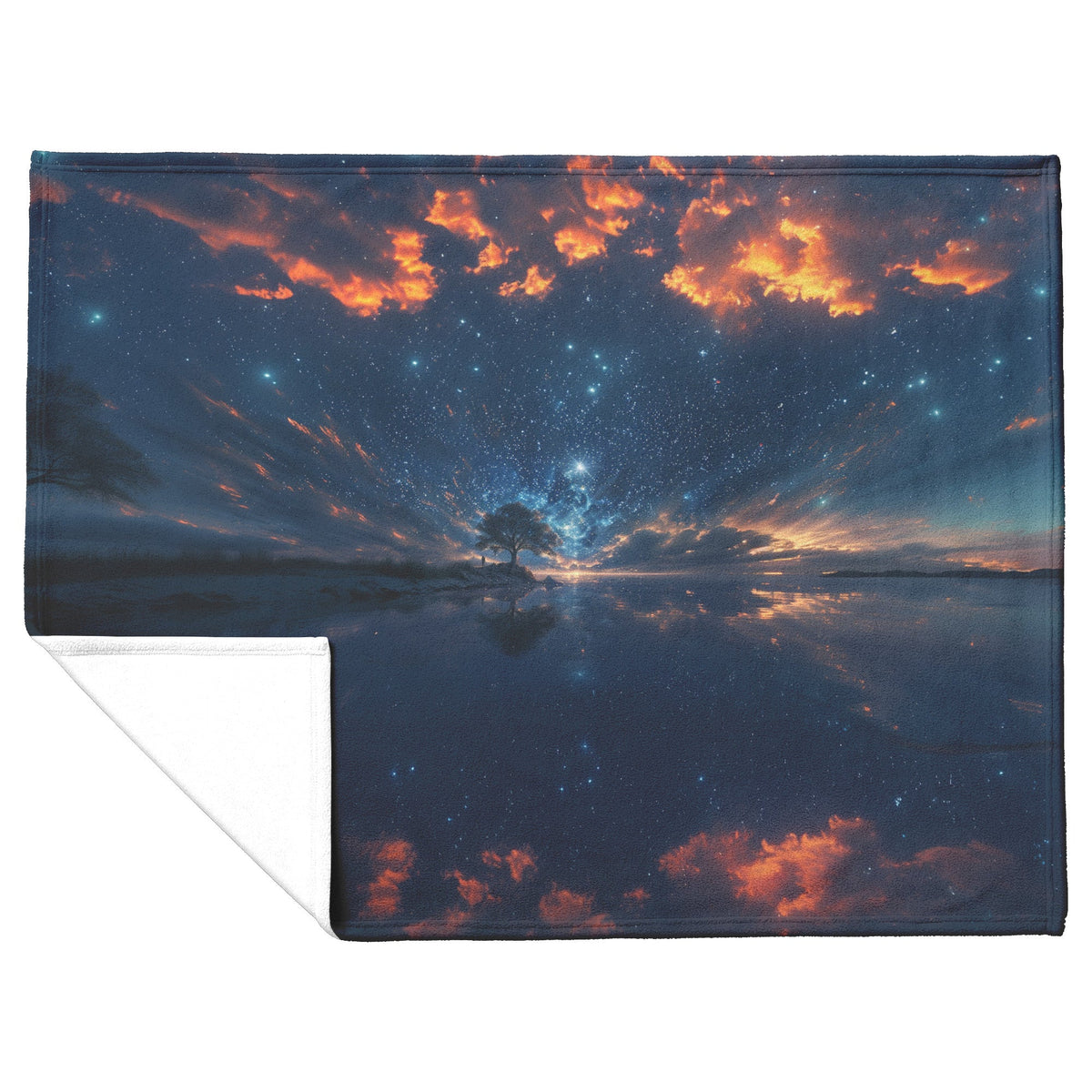 Starlit Sky Reflection Fleece Sherpa Blanket Celestial Night Serenity - Awakening Righteousness