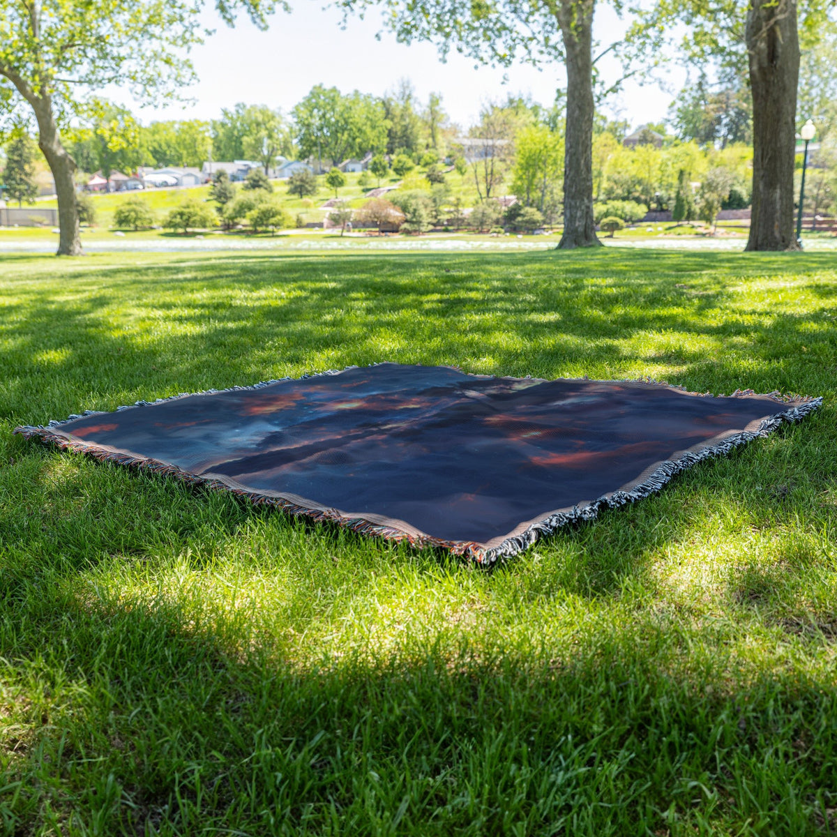 Starry Sky and Fiery Sunset Reflection Woven Throw Blanket - Awakening Righteousness