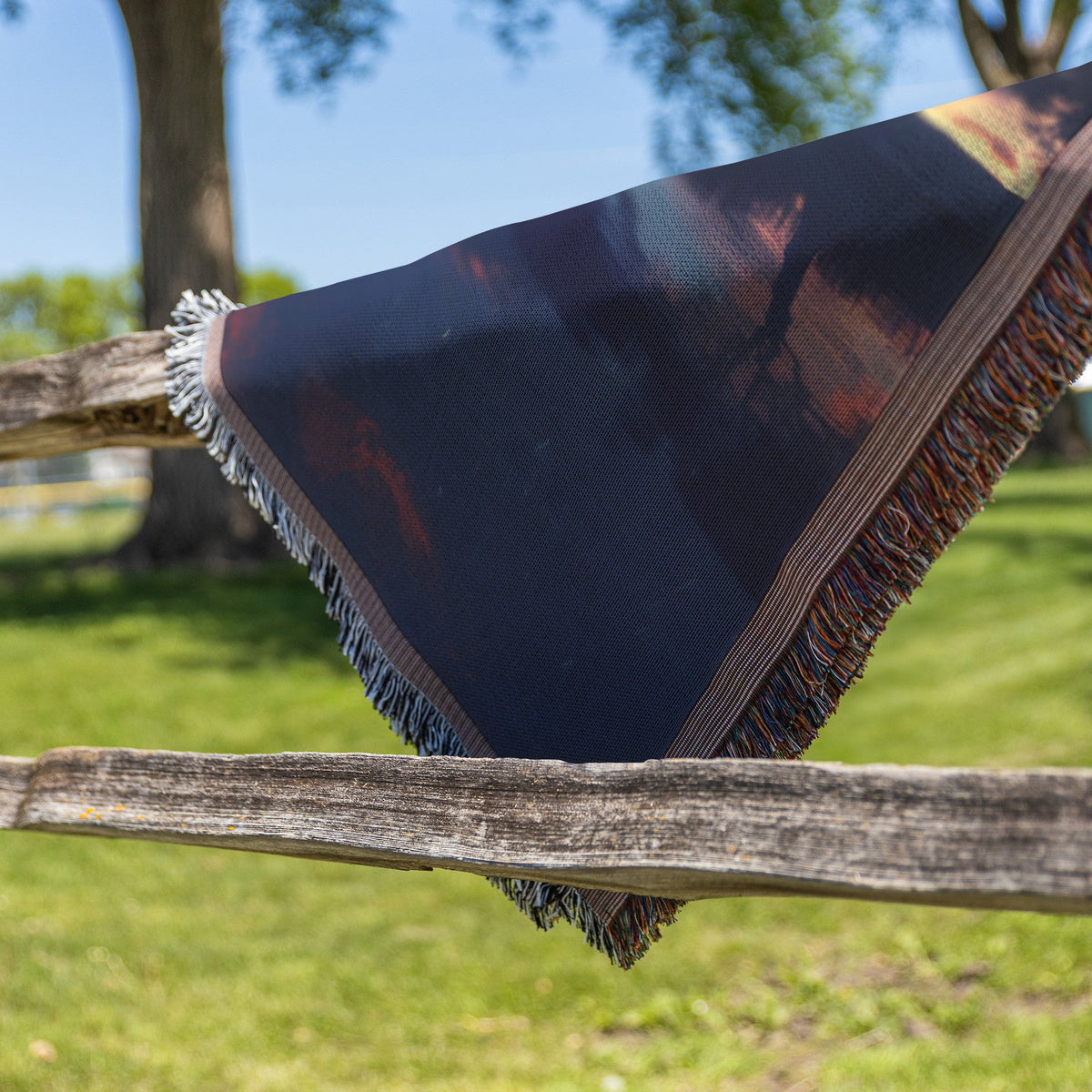 Starry Sky and Fiery Sunset Reflection Woven Throw Blanket - Awakening Righteousness