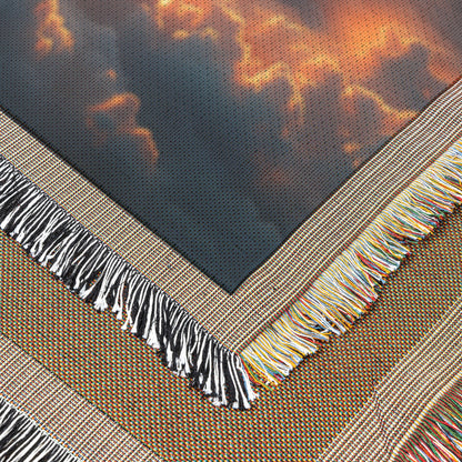 Stunning Sunsetting View Over Clouds Celestial Woven Throw Blanket Perfect for Nature Lovers Home Decor - Awakening Righteousness