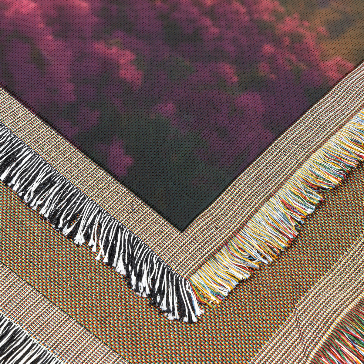 Stunning Woven Throw Blanket with Sunset Reflection Over Lake and Blooming Flowers in Mountain Landscape - Awakening Righteousness