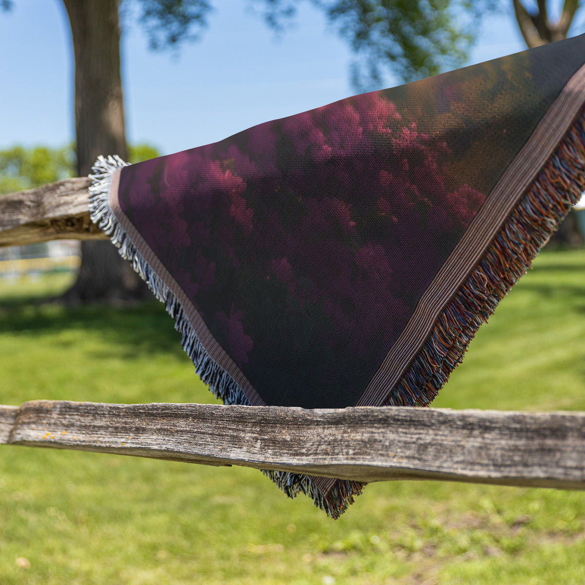 Stunning Woven Throw Blanket with Sunset Reflection Over Lake and Blooming Flowers in Mountain Landscape - Awakening Righteousness