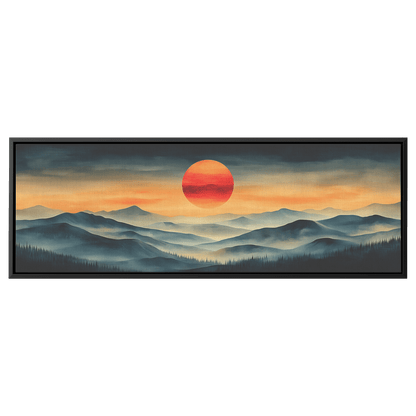 Stylized Boho Artwork Sunburst Abstract Hills Warm Earthy Tones Ultra High Definition Soft Gradients Panoramic Framed Canvas Wall Art - Awakening Righteousness