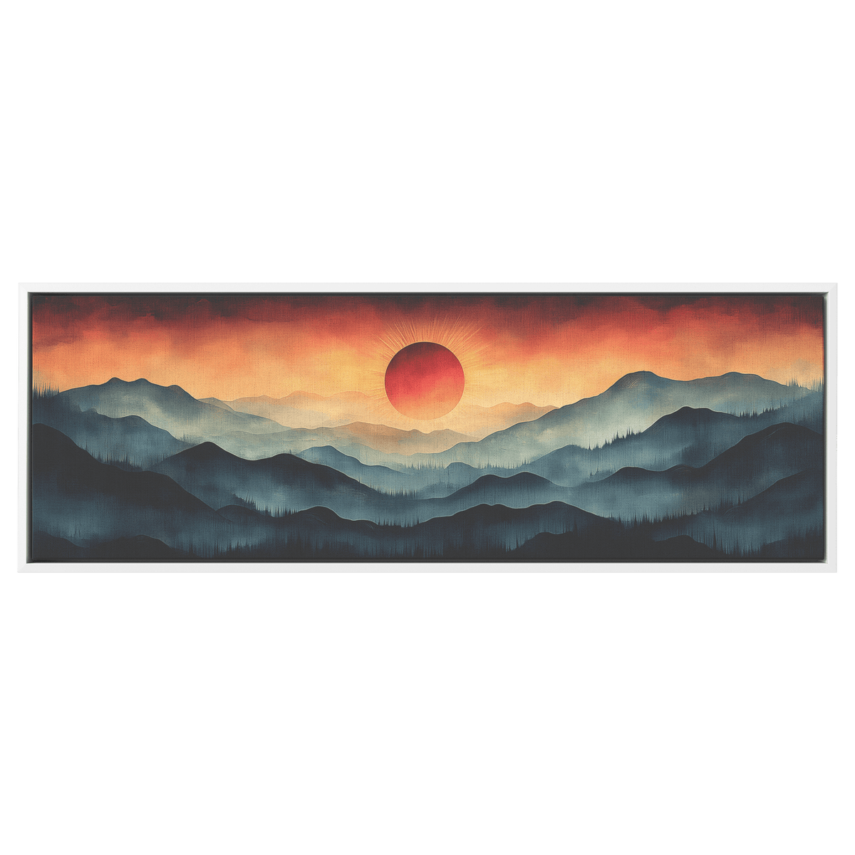 Stylized Boho Artwork Sunburst Abstract Hills Warm Earthy Tones Ultra High Definition Soft Gradients Panoramic Framed Canvas Wall Art - Awakening Righteousness