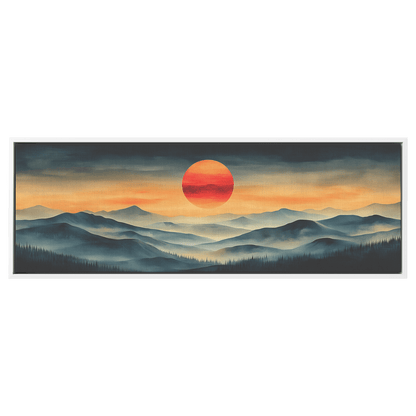 Stylized Boho Artwork Sunburst Abstract Hills Warm Earthy Tones Ultra High Definition Soft Gradients Panoramic Framed Canvas Wall Art - Awakening Righteousness