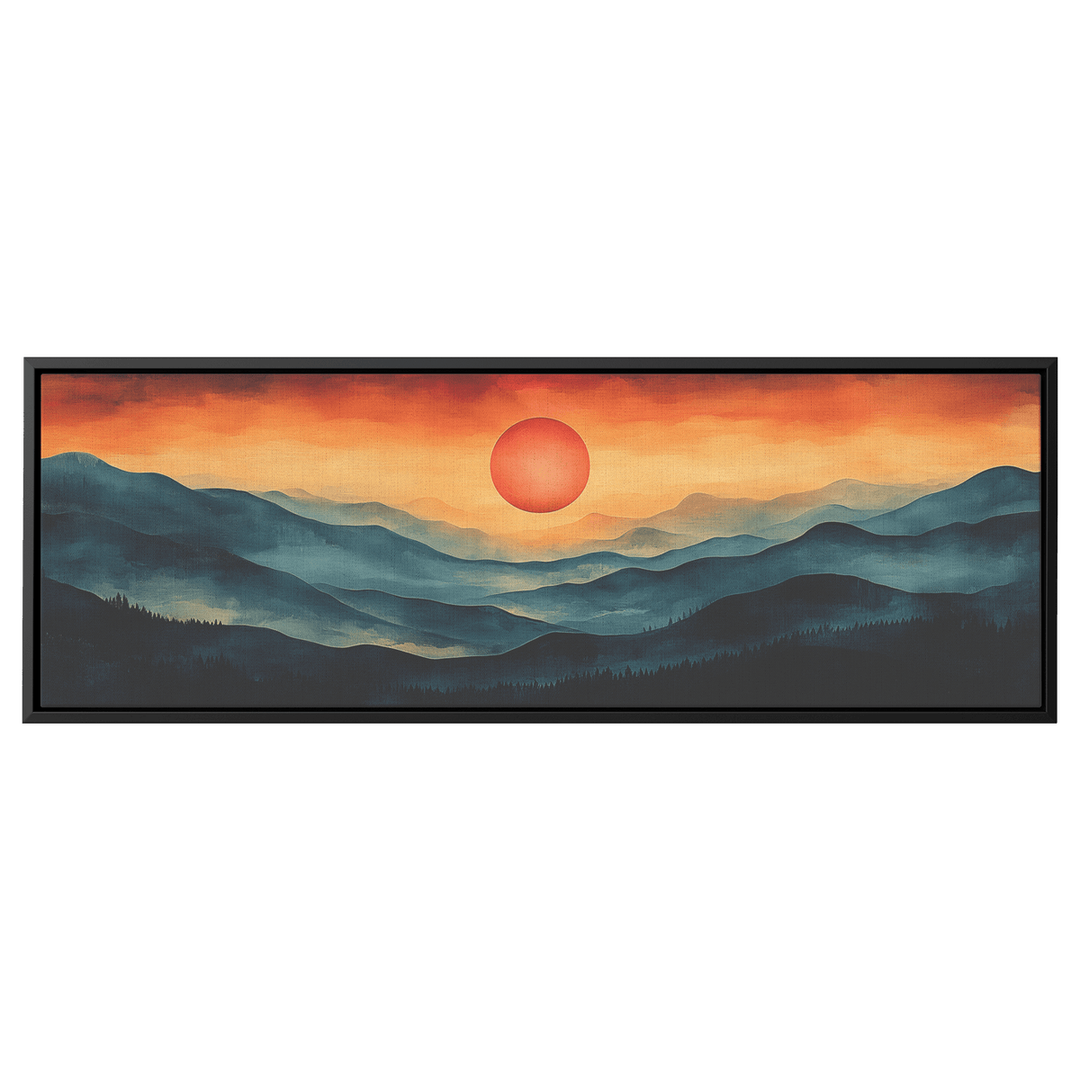 Stylized Boho Artwork Sunburst Abstract Hills Warm Earthy Tones Ultra High Definition Soft Gradients Panoramic Framed Canvas Wall Art - Awakening Righteousness