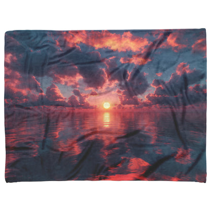 Sunrise Over Reflective Celestial Sea Golden Sun Rays Glowing Clouds Serene Waters Fleece Sherpa Blanket - Awakening Righteousness
