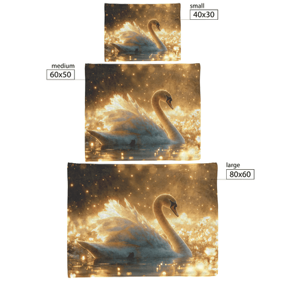 Swan Resting in Meadow of Glowing Wildflowers Under Golden Moonlight Surrounded by Mist and Fireflies Fleece Sherpa Blanket - Awakening Righteousness