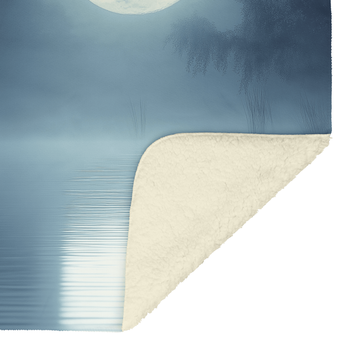 Swan Silhouetted Against Glowing Full Moon on Calm Lake Surrounded by Shimmering Water and Mist Fleece Sherpa Blanket - Awakening Righteousness