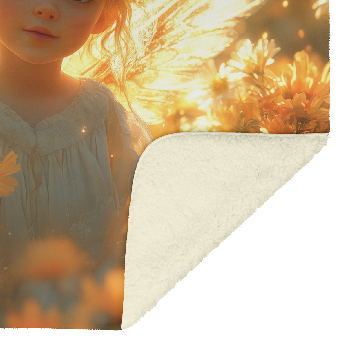 Sweet Angel in Flower Field Fleece Sherpa Blanket for Nursery and Bedroom - Awakening Righteousness