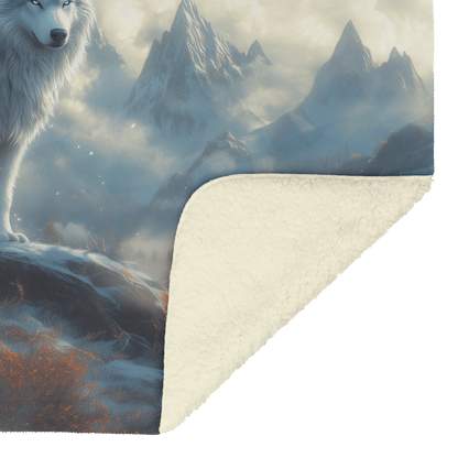 Swift Frostwolf Fleece Sherpa Blanket Frost Mist Silver Snowflakes Snowy Mountain Majestic Fierce WoW Design - Awakening Righteousness