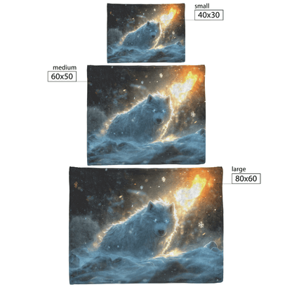 Swift Frostwolf Fleece Sherpa Blanket Icy Blue Fur Silver Armor Frost Trails Snowflakes Bold Powerful WoW Design - Awakening Righteousness