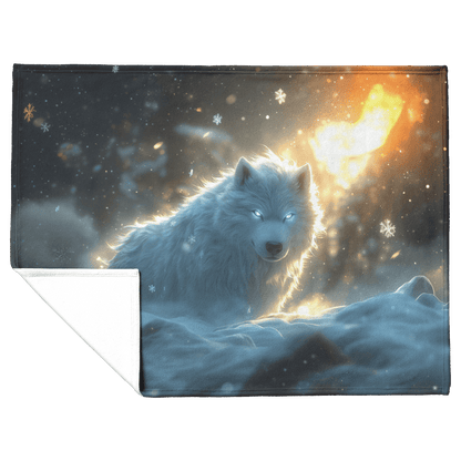 Swift Frostwolf Fleece Sherpa Blanket Icy Blue Fur Silver Armor Frost Trails Snowflakes Bold Powerful WoW Design - Awakening Righteousness