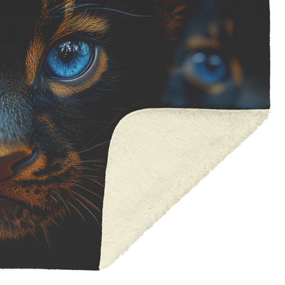 Three Adorable Black Panther Cubs with Blue Eyes in Lush Jungle Cozy Fleece Sherpa Blanket - Awakening Righteousness