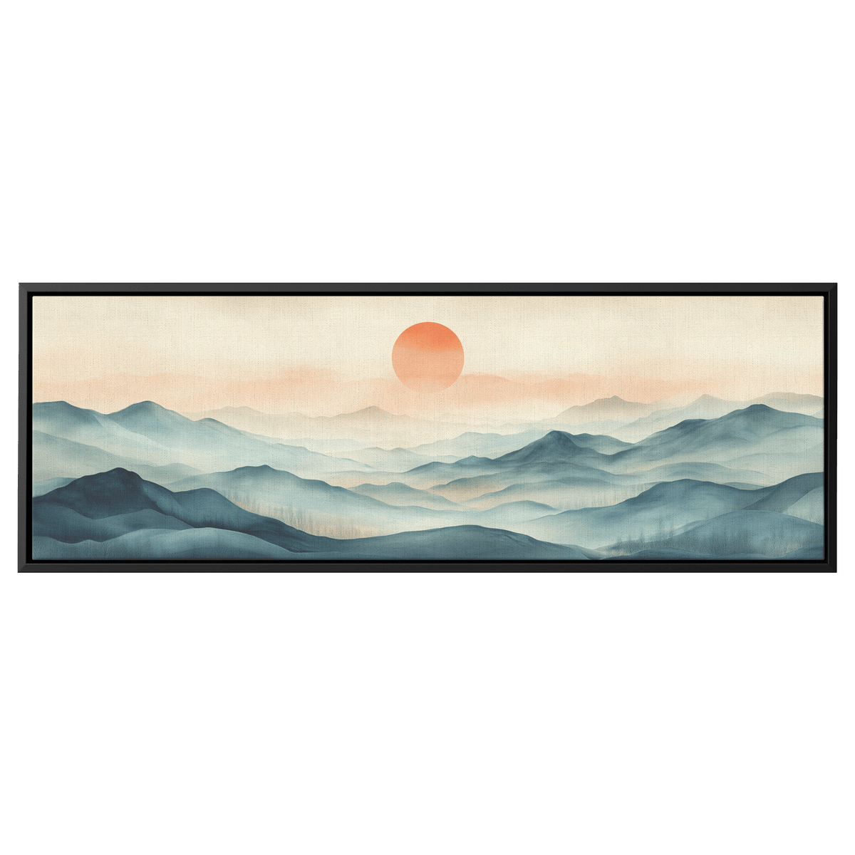 Tranquil Landscape Illustration Muted Hills Pale Sky Taupe Beige Ultra High Definition Modern Minimalist Panoramic Framed Canvas Wall Art - Awakening Righteousness