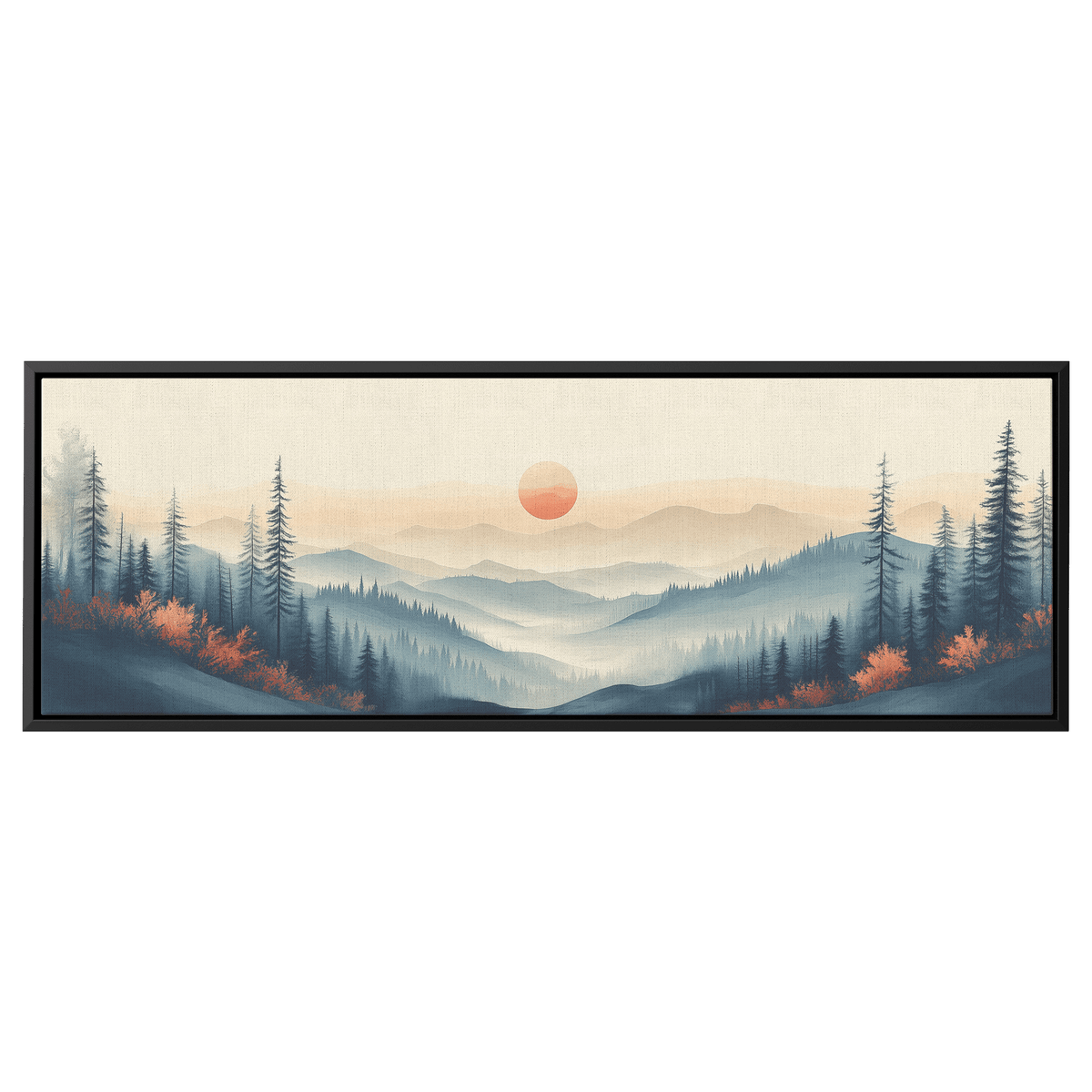 Tranquil Landscape Illustration Muted Hills Pale Sky Taupe Beige Ultra High Definition Modern Minimalist Panoramic Framed Canvas Wall Art - Awakening Righteousness