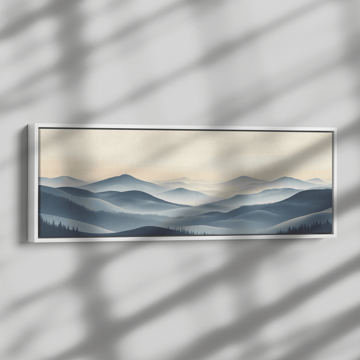 Tranquil Landscape Illustration Muted Hills Pale Sky Taupe Beige Ultra High Definition Modern Minimalist Panoramic Framed Canvas Wall Art - Awakening Righteousness