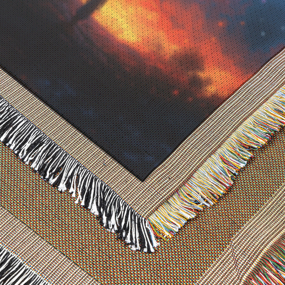 Tree of Knowledge with Radiant Leaves and Eve Standing Under the Starry Sky Woven Throw Blanket for Home Decor - Awakening Righteousness
