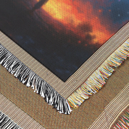 Tree of Knowledge with Radiant Leaves and Eve Standing Under the Starry Sky Woven Throw Blanket for Home Decor - Awakening Righteousness