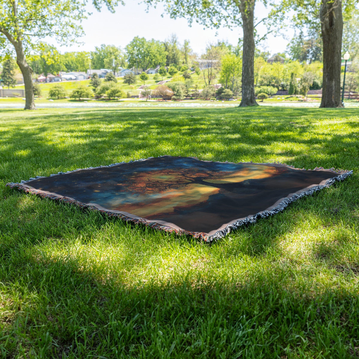 Tree of Knowledge with Radiant Light and Starry Sky Woven Throw Blanket for Home Decor - Awakening Righteousness
