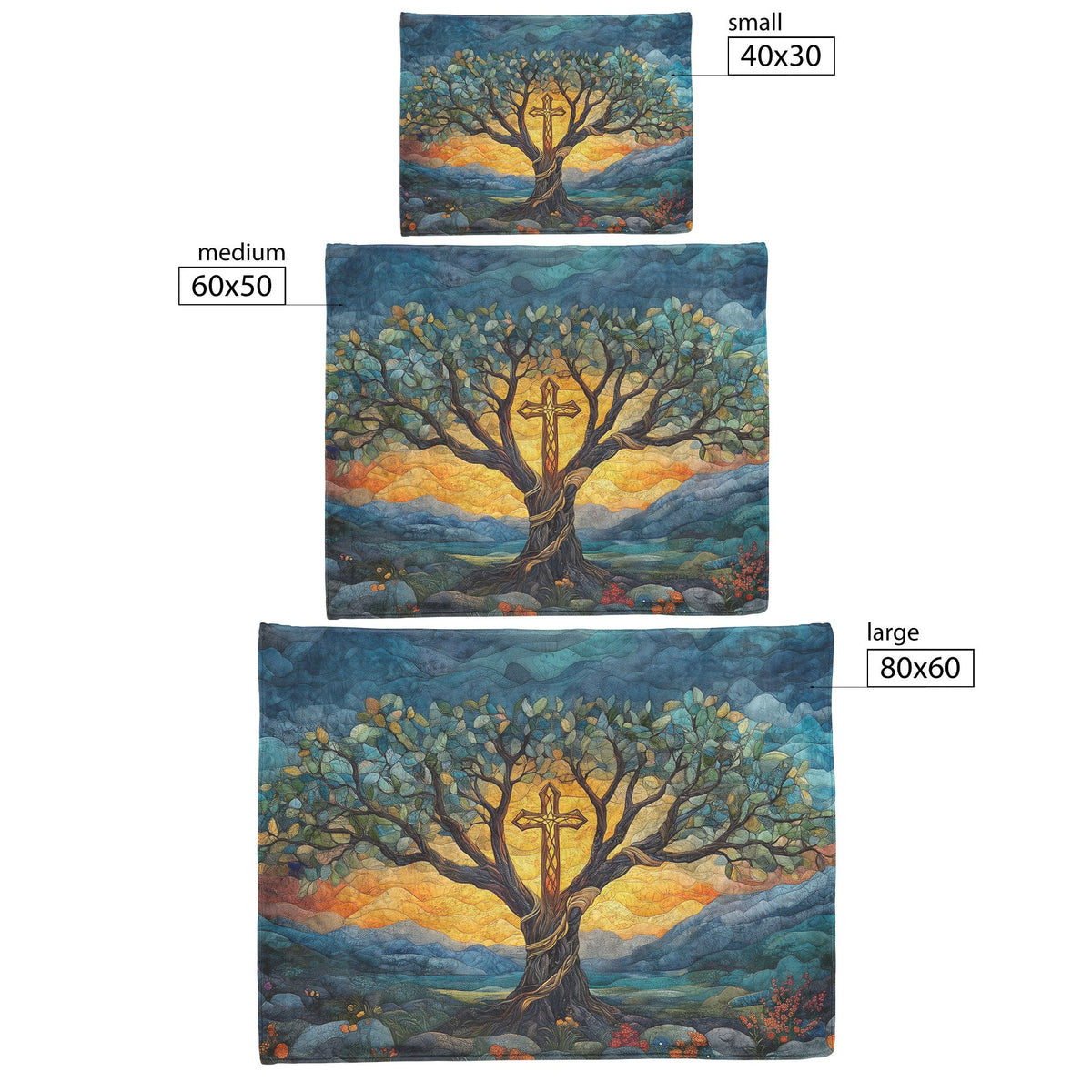 Tree Of Life With Cross And Glowing Leaves Fleece Sherpa Blanket Christian Gift Symbol Of Faith Hope And Strength - Awakening Righteousness