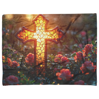 Tree of Life With Glowing Cross Fleece Sherpa Blanket Radiant Christian Art Cozy Inspirational Home Gift - Awakening Righteousness