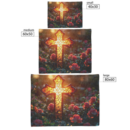 Tree of Life With Glowing Cross Fleece Sherpa Blanket Radiant Christian Art Cozy Inspirational Home Gift - Awakening Righteousness