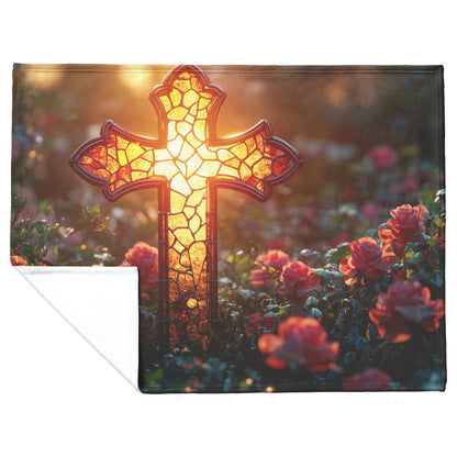 Tree of Life With Glowing Cross Fleece Sherpa Blanket Radiant Christian Art Cozy Inspirational Home Gift - Awakening Righteousness