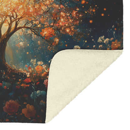 Tree Of Life With Glowing Flowers And Radiant Light Fleece Sherpa Blanket Christian Gift Symbol Of Faith And Renewal - Awakening Righteousness