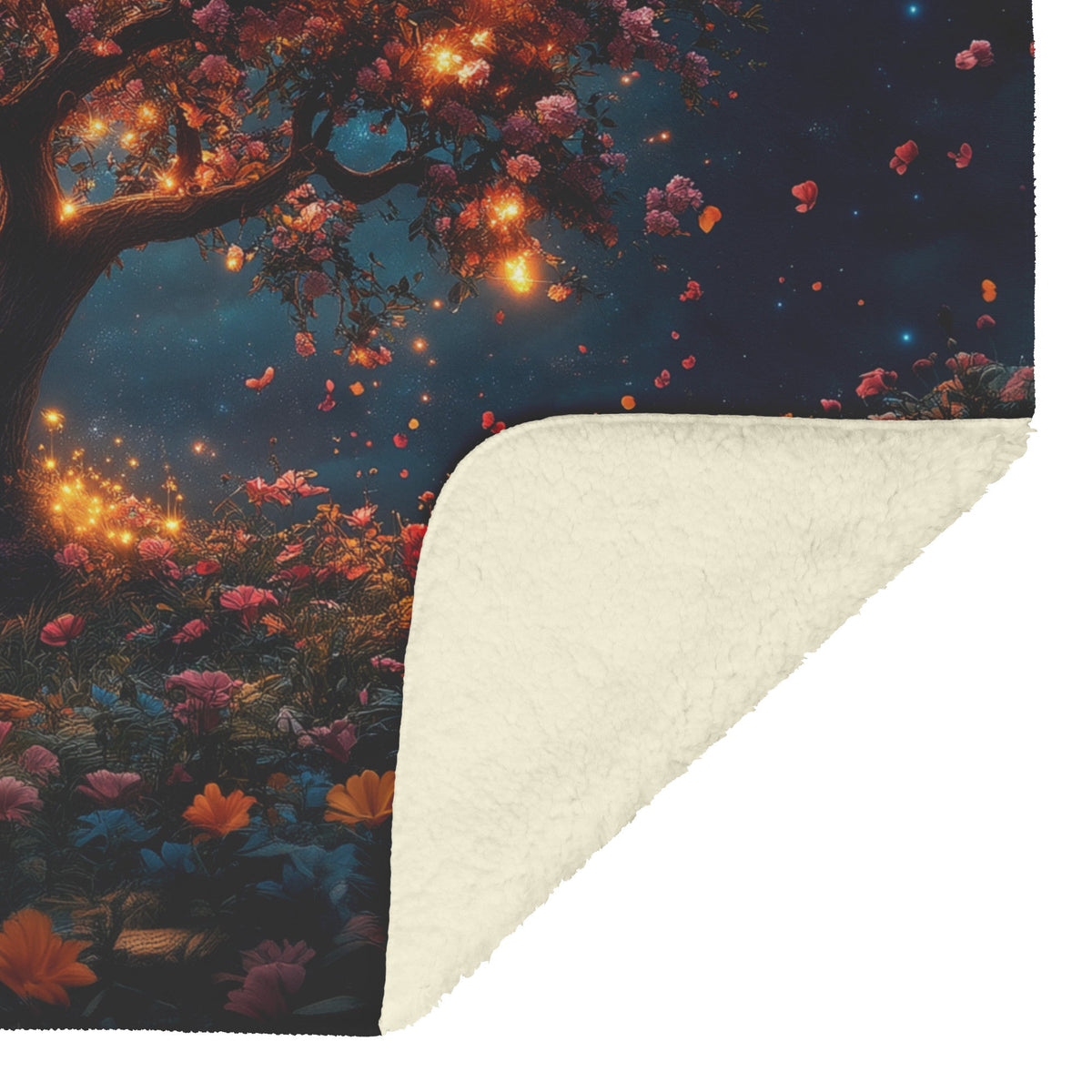 Tree Of Life With Glowing Flowers And Starry Sky Fleece Sherpa Blanket Christian Gift Symbol Of Faith And Beauty - Awakening Righteousness