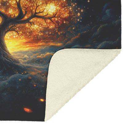 Tree Of Life With Glowing Leaves And Mystical Sky Fleece Sherpa Blanket Christian Gift Symbol Of Faith And Renewal - Awakening Righteousness