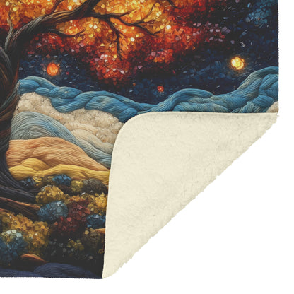 Tree of Life with Glowing Leaves Fleece Sherpa Blanket Ultra Soft Cozy Perfect for Home Gift - Awakening Righteousness