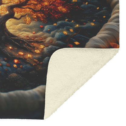 Tree Of Life With Glowing Orange Leaves And Crystals Fleece Sherpa Blanket Christian Gift Symbol Of Faith And Growth - Awakening Righteousness
