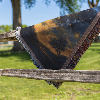 Tree of Life with Starry Sky and Glowing Light Woven Throw Blanket for Home Decor - Awakening Righteousness