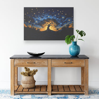 Tree of Light under Starry Night Christian Canvas Wall Art Decor for Inspirational Faith - Awakening Righteousness