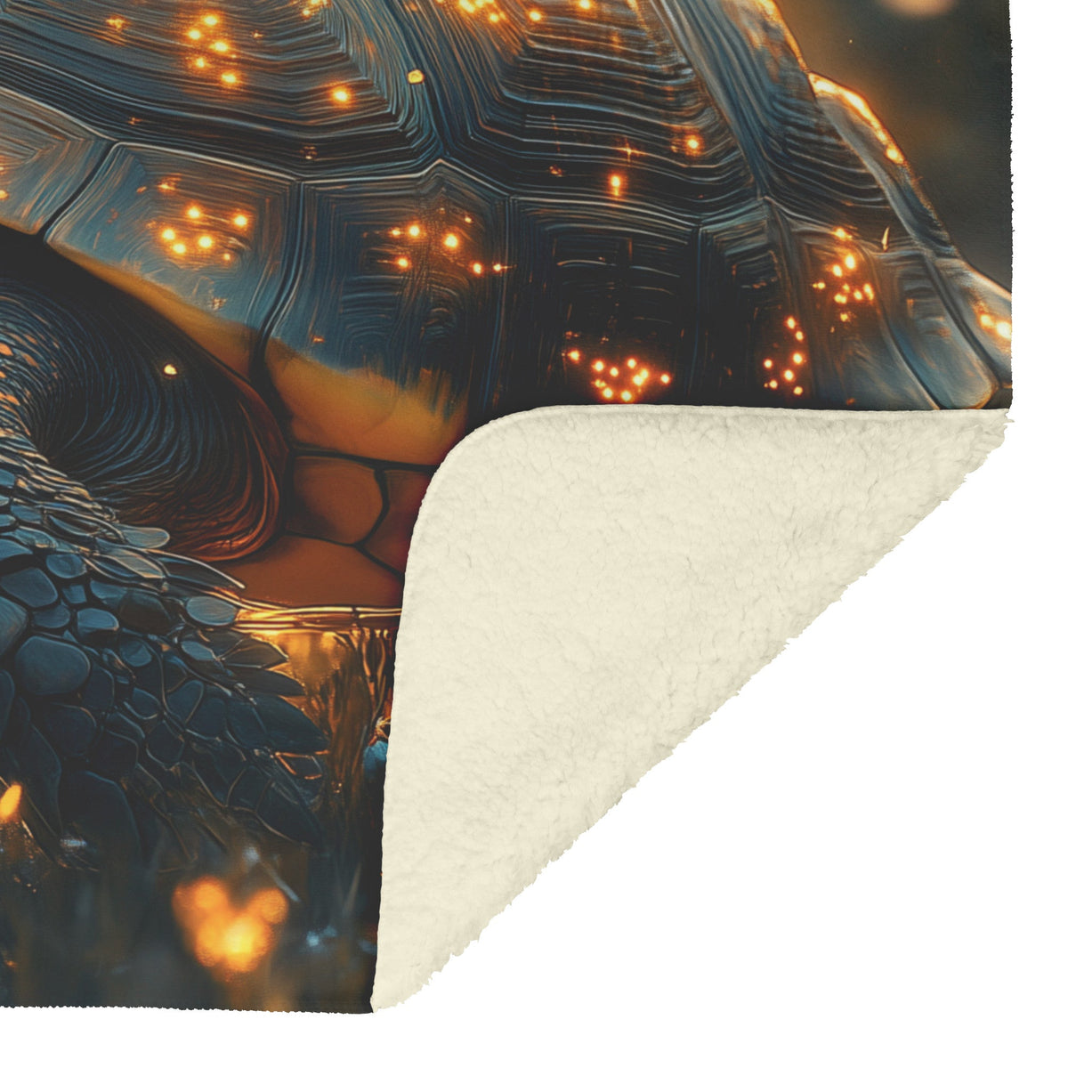 Turtle with Glowing Shell Walking in Magical Forest with Shimmering Plants and Golden Light Fleece Sherpa Blanket - Awakening Righteousness