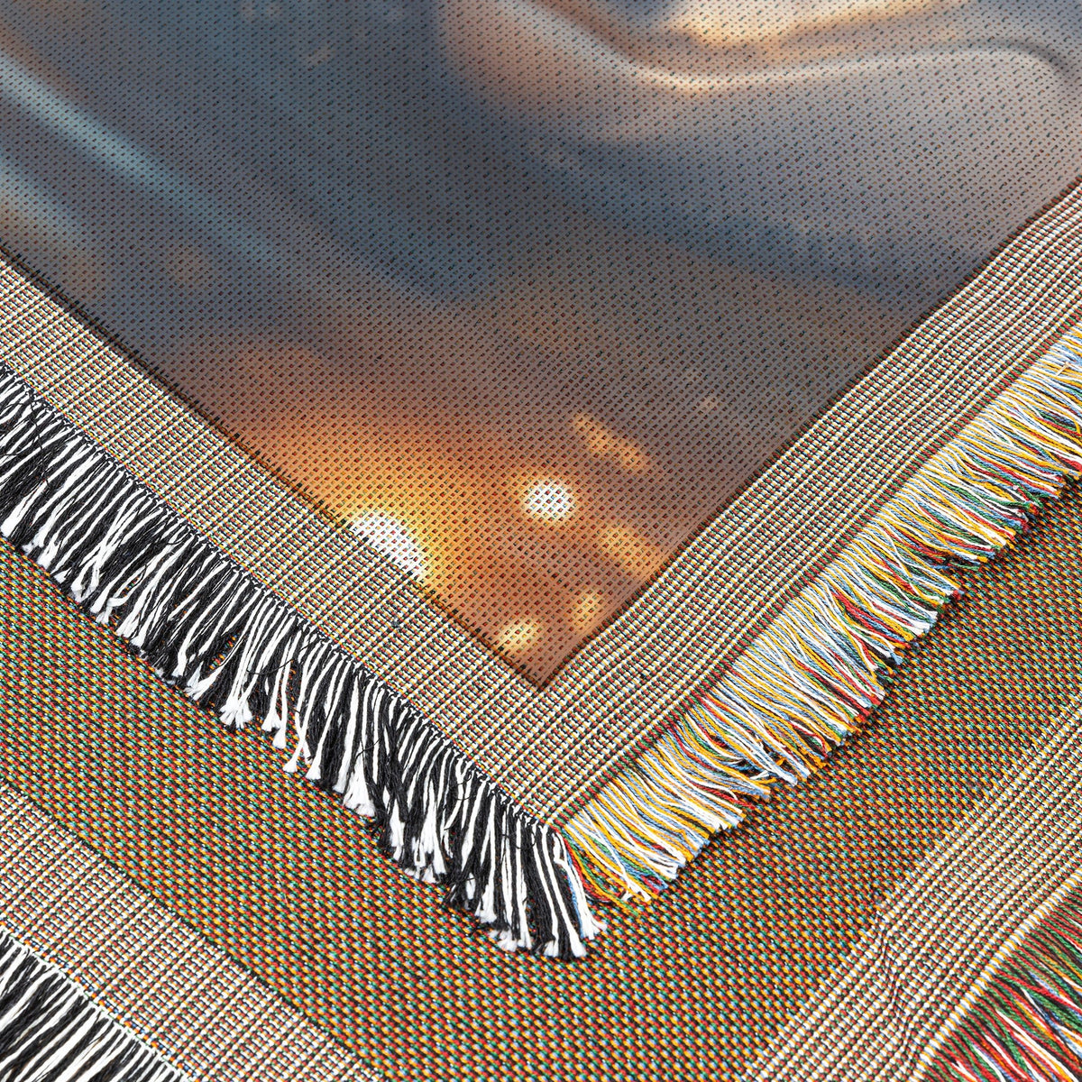 Two Adorable Baby Dolphins Golden Hour Water Reflection Cozy Woven Throw Blanket - Awakening Righteousness