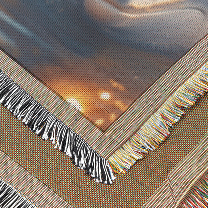 Two Adorable Baby Dolphins Golden Hour Water Reflection Cozy Woven Throw Blanket - Awakening Righteousness