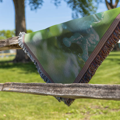 Two Adorable Blue Green Frogs with Big Eyes Sitting on Green Grass Cozy Woven Throw Blanket - Awakening Righteousness