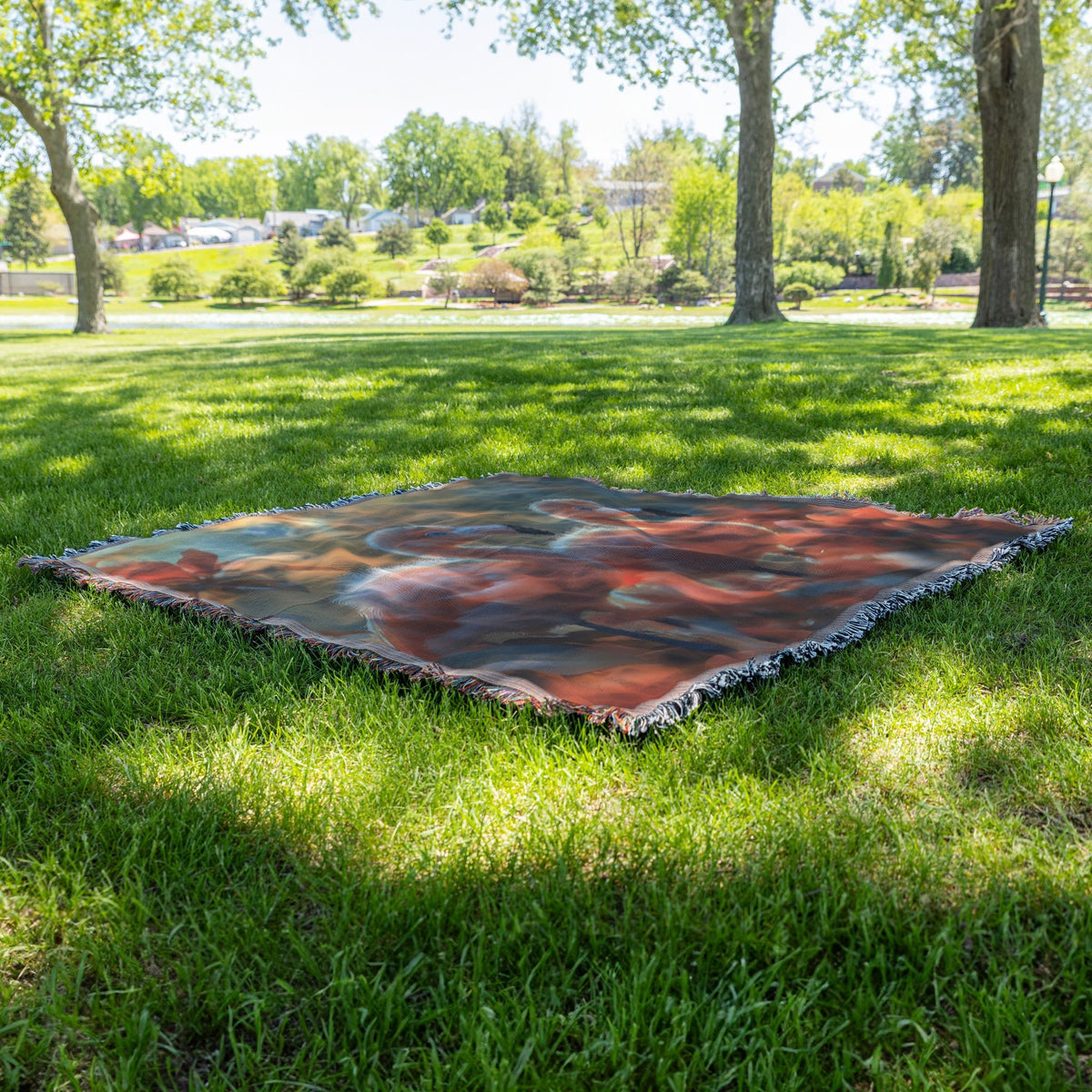 Two Baby Flamingos with Blue Eyes and Sunset Glow Cozy Woven Throw Blanket - Awakening Righteousness
