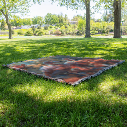 Two Baby Flamingos with Blue Eyes and Sunset Glow Cozy Woven Throw Blanket - Awakening Righteousness