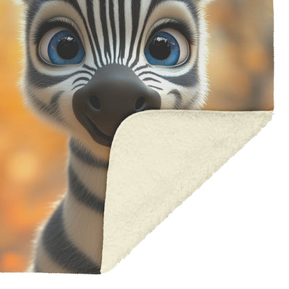 Two Baby Zebras with Blue Eyes Smiling in Warm Autumn Forest Cozy Fleece Sherpa Blanket - Awakening Righteousness