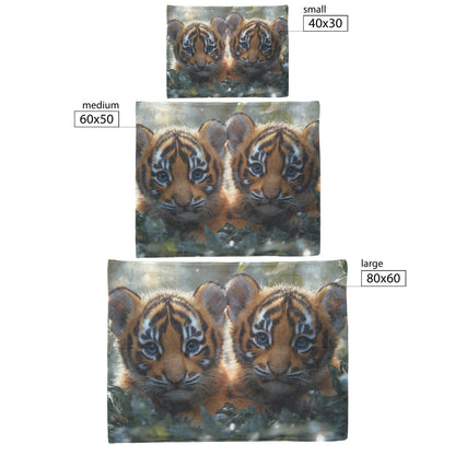Two Cute Baby Tigers with Blue Eyes Jungle Cozy Fleece Sherpa Blanket - Awakening Righteousness