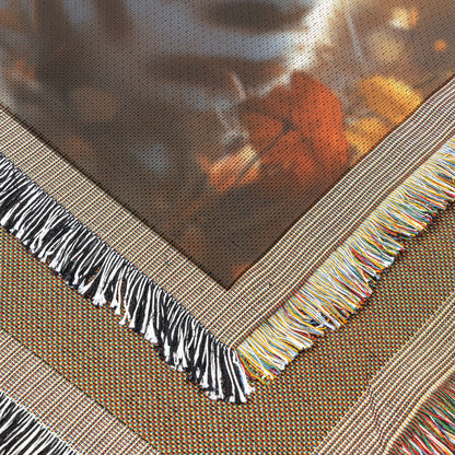 Two Cute Baby Zebras with Blue Eyes in Autumn Forest Cozy Woven Throw Blanket - Awakening Righteousness