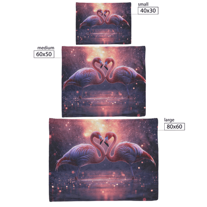 Two Flamingos Forming Heart Shape in Bioluminescent Lagoon Under Vibrant Starry Sky Fleece Sherpa Blanket - Awakening Righteousness