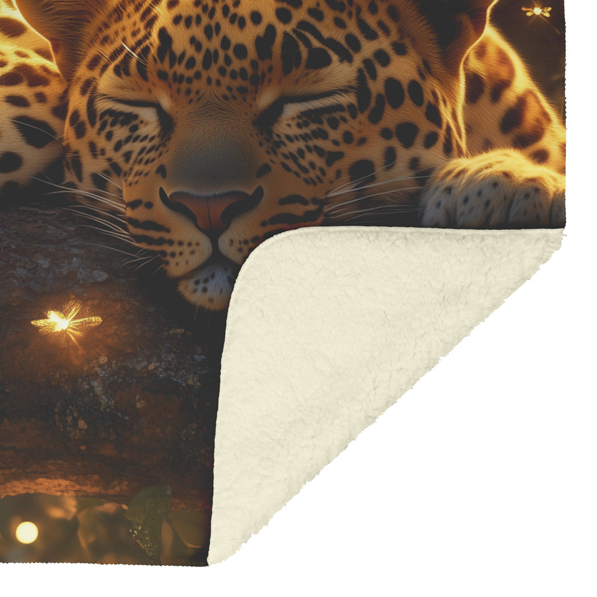 Two Leopards Resting Together on Branch in Dense Jungle with Glowing Fireflies Fleece Sherpa Blanket Magical and Soft - Awakening Righteousness