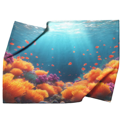 Underwater Paradise Soft And Cozy Fleece Sherpa Blanket Featuring Vibrant Coral Reefs and Tropical Fish in Sunlit Ocean Depths - Awakening Righteousness