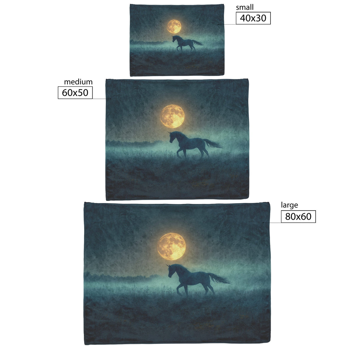 Unicorn Silhouetted Against Glowing Full Moon on Misty Hilltop with Silver Light Shimmering Mane Fleece Sherpa Blanket - Awakening Righteousness