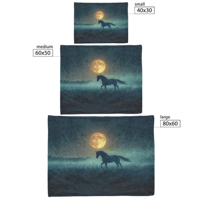 Unicorn Silhouetted Against Glowing Full Moon on Misty Hilltop with Silver Light Shimmering Mane Fleece Sherpa Blanket - Awakening Righteousness