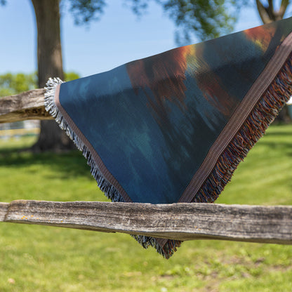 Vibrant Autumn Trees Reflecting on Serene Blue Lake Under a Stunning Clear Sky Woven Throw Blanket for Cozy Home Decor - Awakening Righteousness